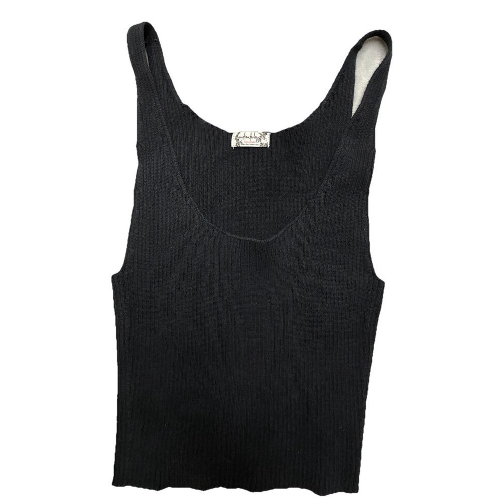 Free People Tank‎ Top Women's S Black Ribbed Sweater Knit Scoop Crop Boho Beach